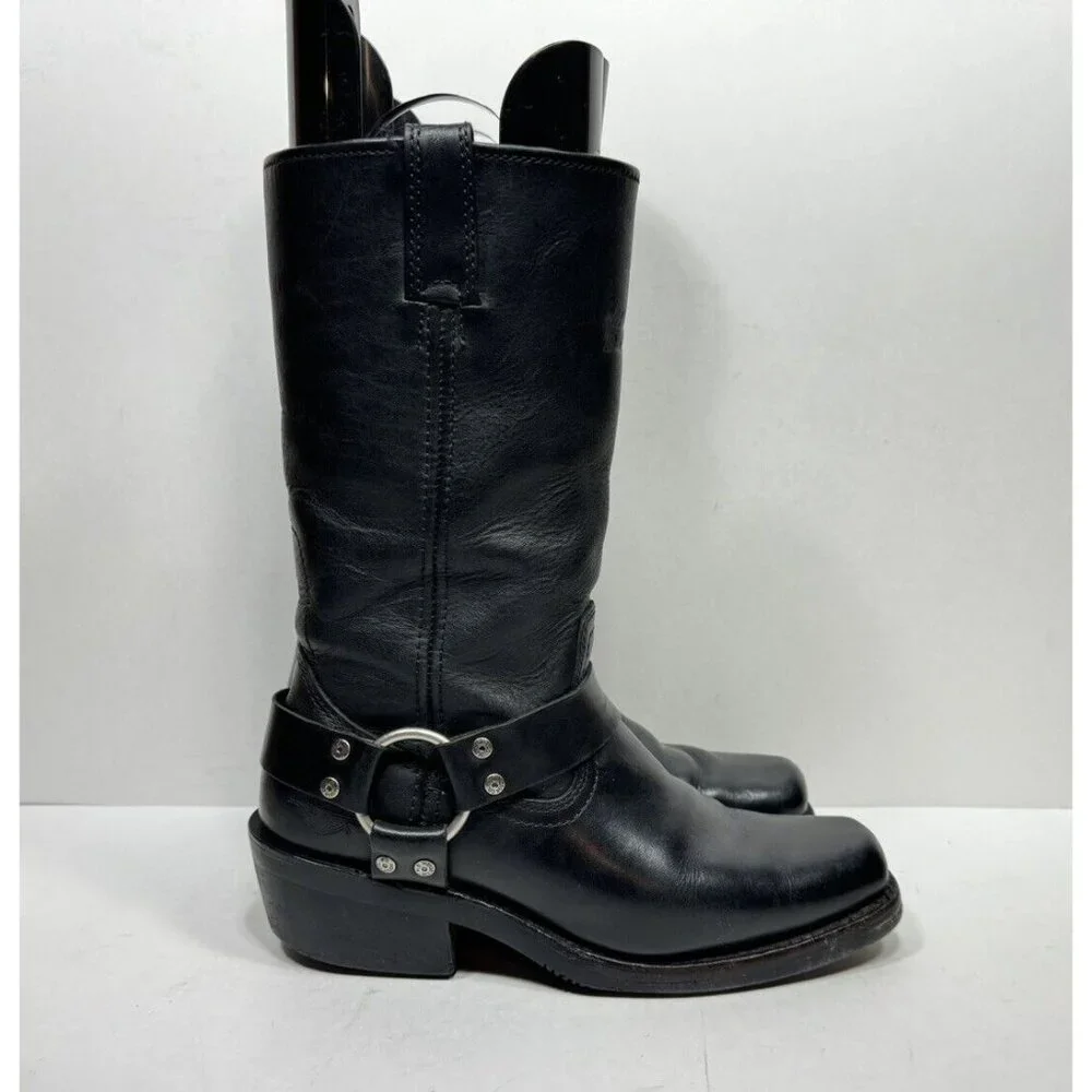 Harley Davidson Hustin 85354 Black Leather Moto Harness Boots Women's Size 8.5